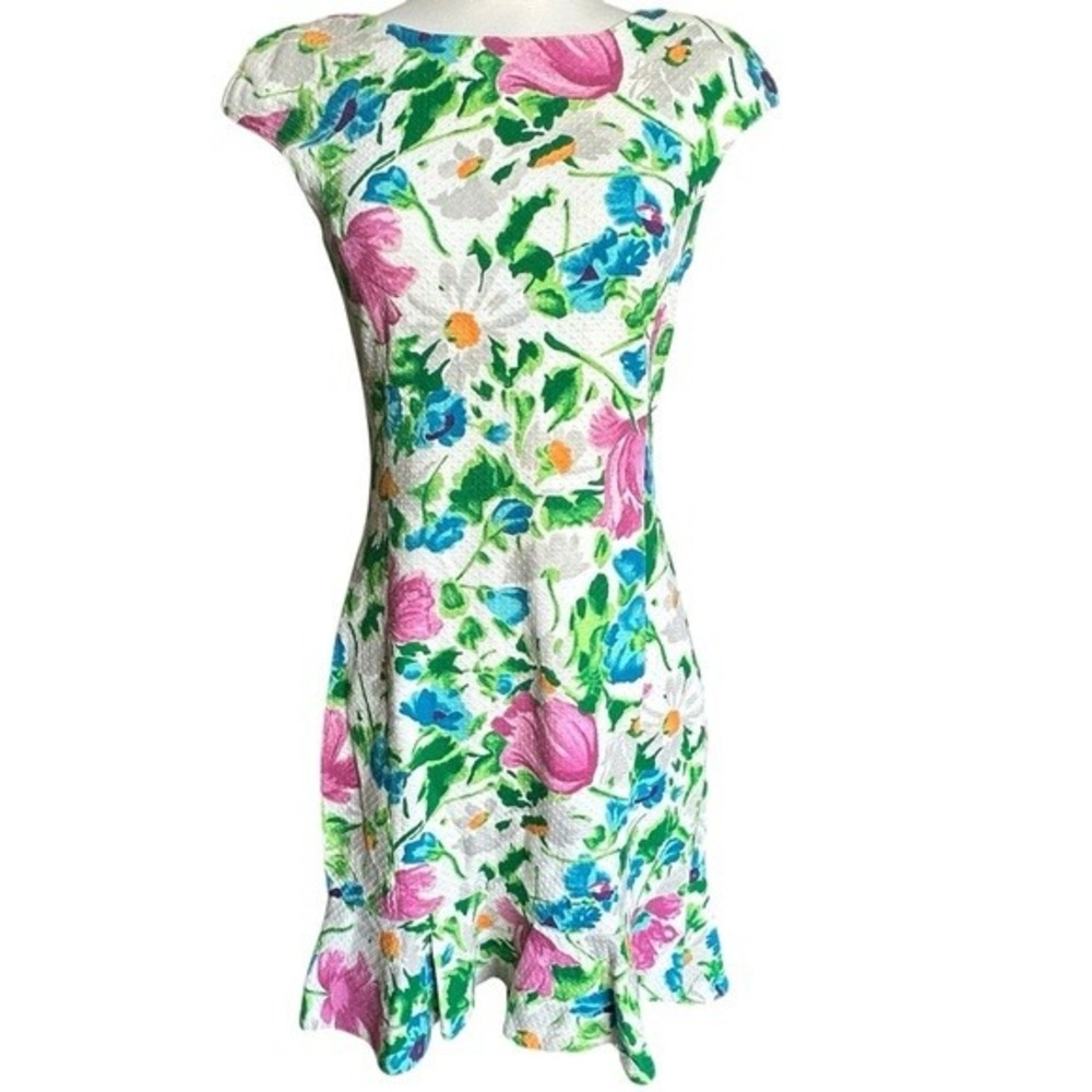 Adrienne Vittadini Floral Midi Dress - Pink, Blue, Green